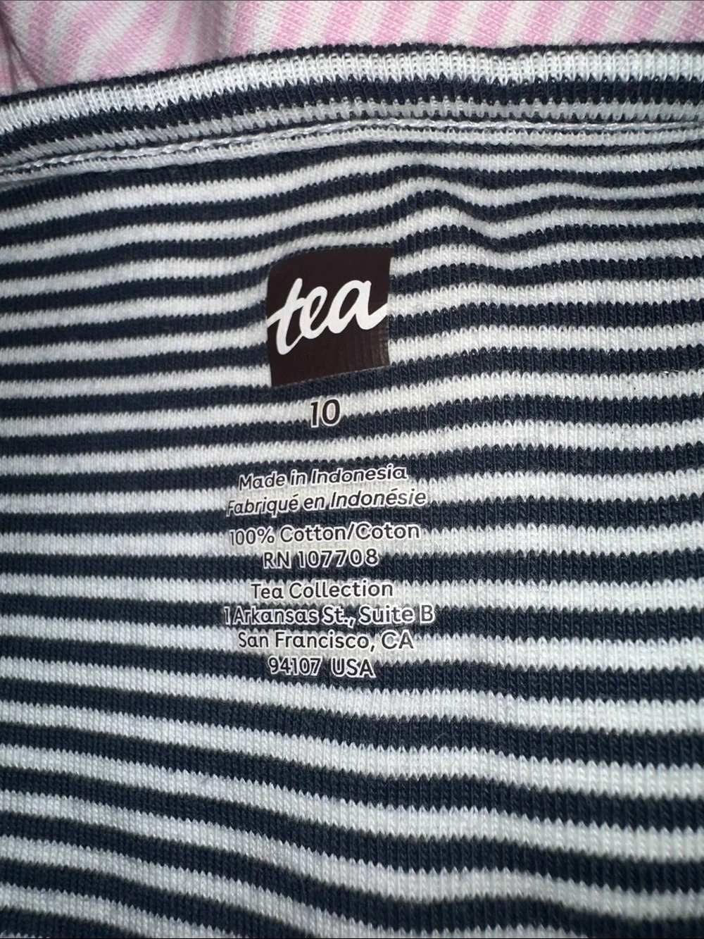 Tea Collection Black and White Striped Knit Top with Pink Accent